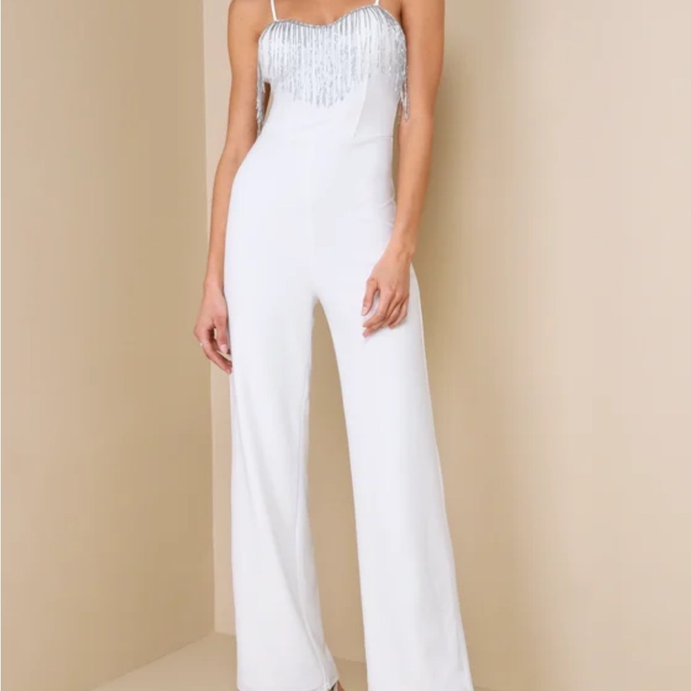 Elegant White Jumpsuit with Silver Accents